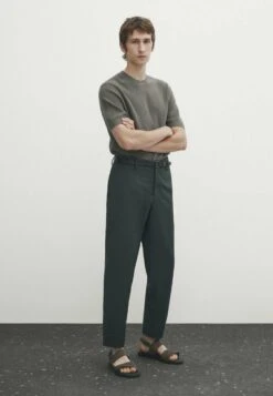 Massimo Dutti Vertical Textured Short Sleeve - Basic T-Shirt - Khaki -Massimo Dutti Shop d4c20f0b97ad452089d408db043e9935