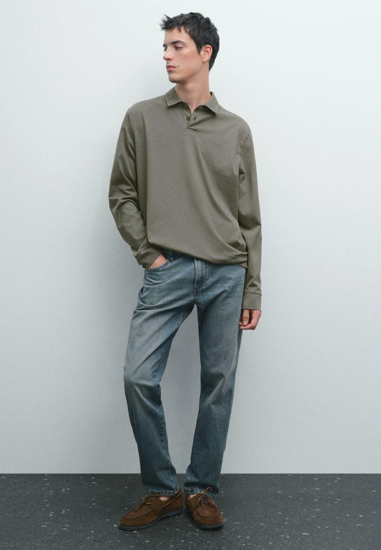 Massimo Dutti DISTRESSED-EFFECT POLO NECK - Long Sleeved Top - Khaki 4 Massimo Dutti DISTRESSED-EFFECT POLO NECK - Long Sleeved Top - Khaki - Image 2