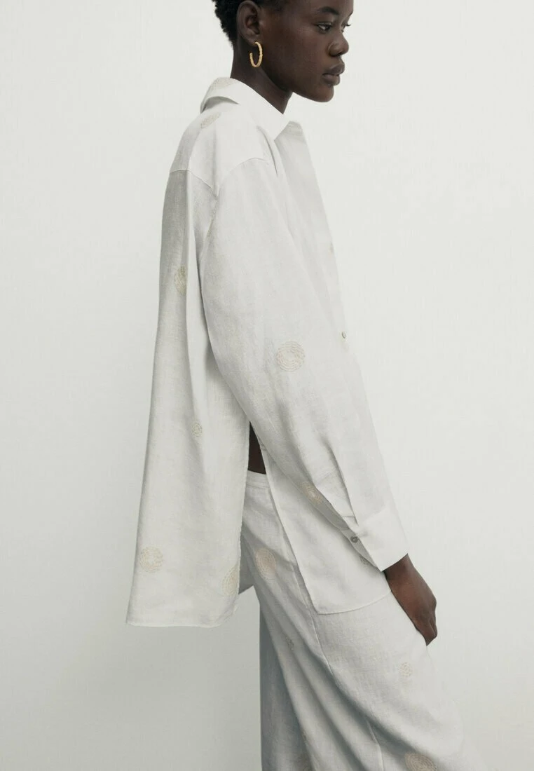 Massimo Dutti With Embroidery- Button-Down Blouse - White 4 Massimo Dutti With Embroidery- Button-Down Blouse - White - Image 2