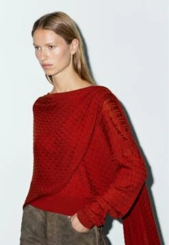 Massimo Dutti CABLE-KNIT WITH SCARF DETAIL - Jumper - Red