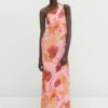 Massimo Dutti Long Floral Print Asymmetric - Maxi Dress - Pink -Massimo Dutti Shop d5947d2cfd934a2f92811495dd1083da
