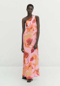 Massimo Dutti Long Floral Print Asymmetric - Maxi Dress - Pink