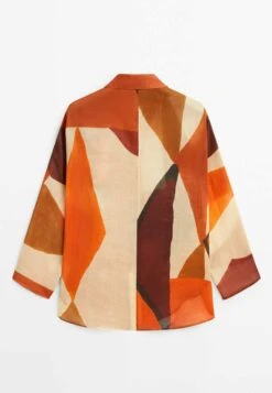 Massimo Dutti With Geometric Print - Button-Down Blouse - Orange -Massimo Dutti Shop d5b01c7f28cb4527a7ec40f286f6c954
