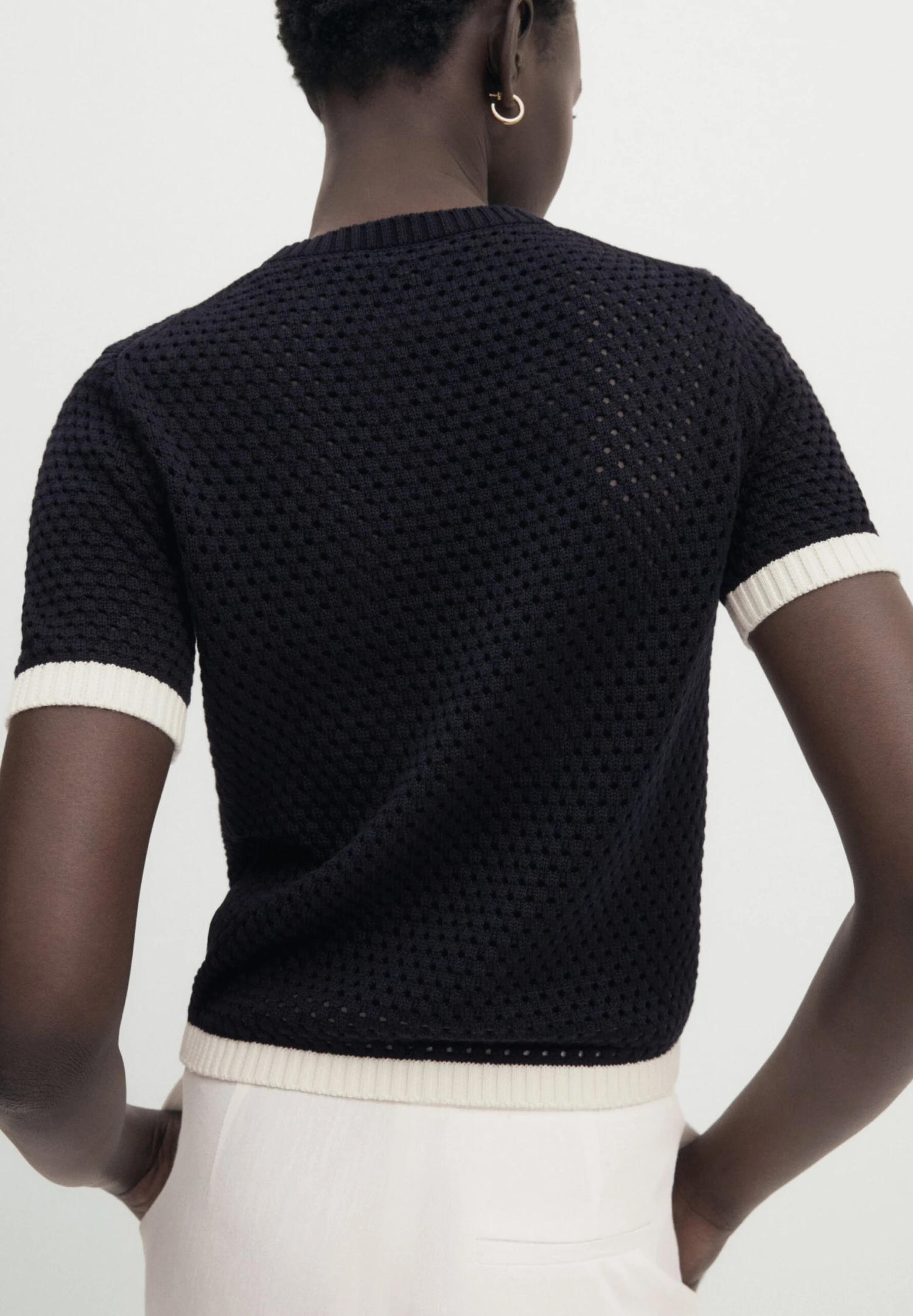 Massimo Dutti Contrast Short Sleeve Open - Jumper - Blue Denim 5 Massimo Dutti Contrast Short Sleeve Open - Jumper - Blue Denim - Image 3