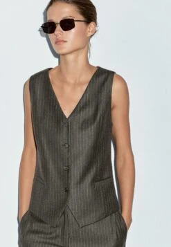 Massimo Dutti PINSTRIPE - Waistcoat - Brown