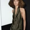 Massimo Dutti DRAPED HALTER TOP - Top - Mottled Dark Green
