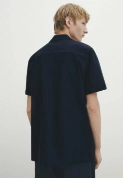 Massimo Dutti Micro- Short Sleeve With Pockets- Shirt - Dark Blue -Massimo Dutti Shop d76d565a47df4920b21c6d2e1bb891d8