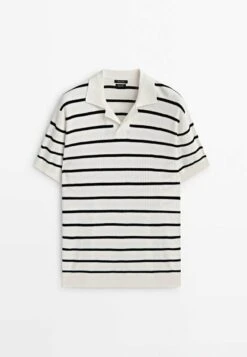 Massimo Dutti Short Sleeve Striped - Polo Shirt - Beige -Massimo Dutti Shop d7c7eddbf84542709f57ee538edce3b5