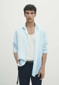 Massimo Dutti Striped - Shirt - Mottled Turquoise