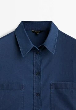 Massimo Dutti With Pockets And Sleeve Detail - Button-Down Blouse - Dark Blue -Massimo Dutti Shop d7fc5c2dbb1440049f60037138b75ce9