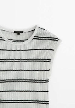 Massimo Dutti Striped Open - Print T-Shirt - White -Massimo Dutti Shop d83d5d4410b64523b1c8eed94430861a