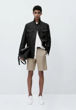 Massimo Dutti Micro-Twill Bermuda- Shorts - Beige