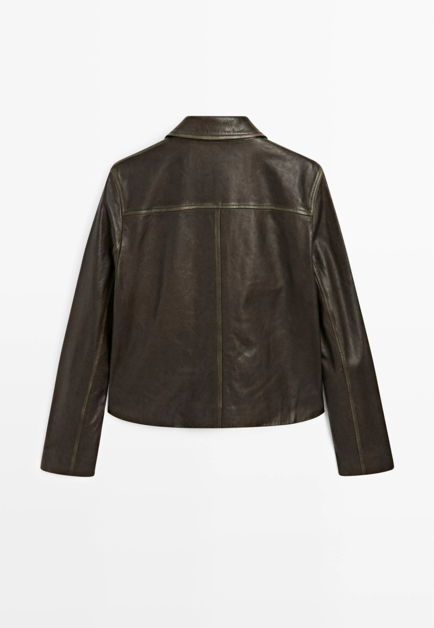 Massimo Dutti WITH LAPEL COLLAR - Leather Jacket - Mottled Dark Green 9 Massimo Dutti WITH LAPEL COLLAR - Leather Jacket - Mottled Dark Green - Image 7