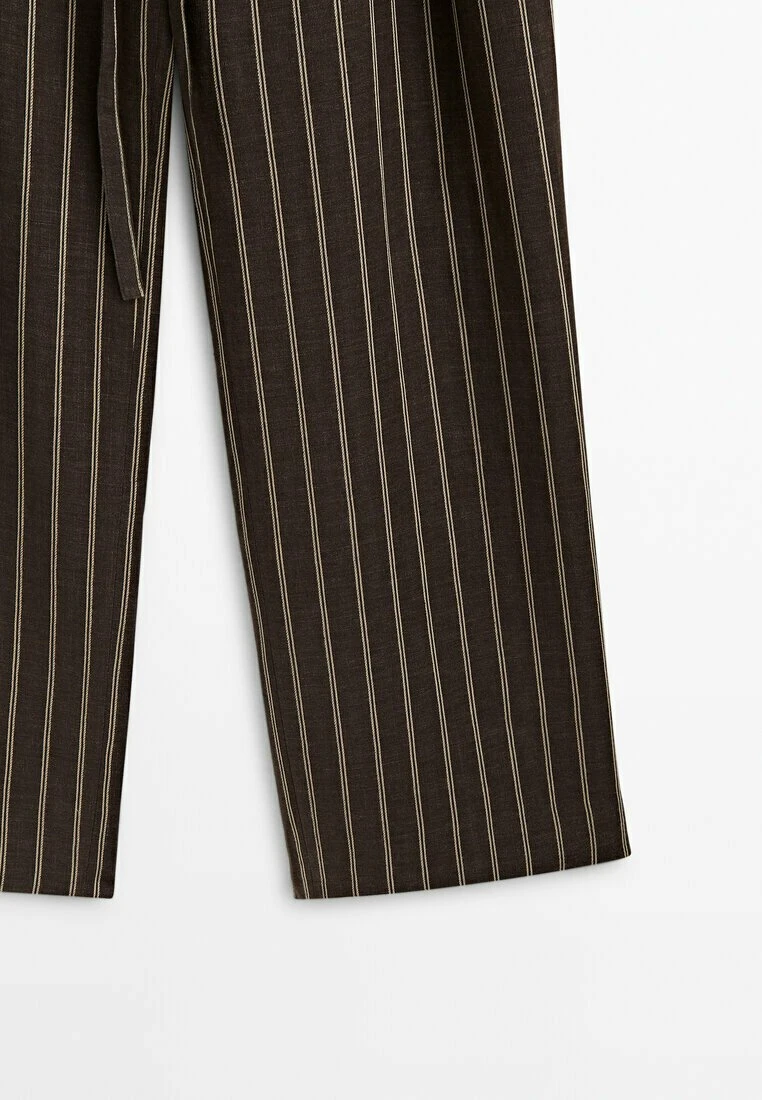 Massimo Dutti Striped With Tie Detail - Trousers - Brown 9 Massimo Dutti Striped With Tie Detail - Trousers - Brown - Image 7