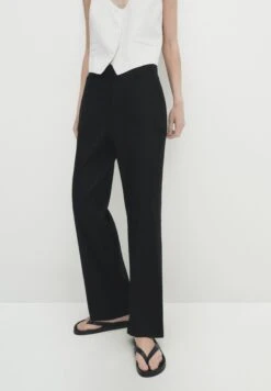 Massimo Dutti Blend Straight- Trousers - Black