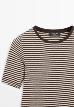 Massimo Dutti STRIPED CREW NECK WITH SHORT SLEEVE - Print T-shirt - Dark Brown -Massimo Dutti Shop d90a23aa7fe742d9a94a6f6af9992936