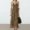 Massimo Dutti LONG ANIMAL PRINT - Maxi Dress - Mottled Dark Brown