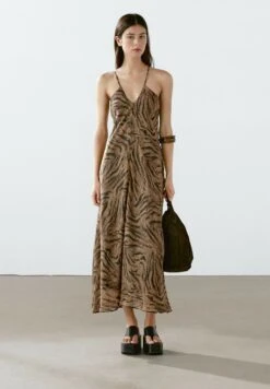 Massimo Dutti LONG ANIMAL PRINT - Maxi Dress - Mottled Dark Brown