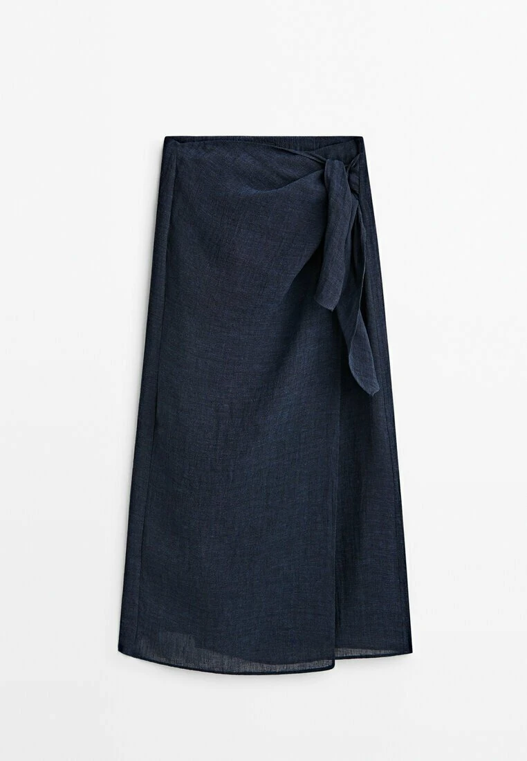 Massimo Dutti Waffle Midi - Wrap Skirt - Blue 7 Massimo Dutti Waffle Midi - Wrap Skirt - Blue - Image 5