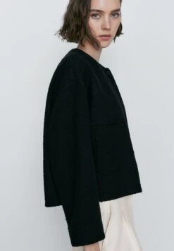 Massimo Dutti Cropped Textured- Summer Jacket - Black -Massimo Dutti Shop d971d132f4b94043ada3bc703cc22920