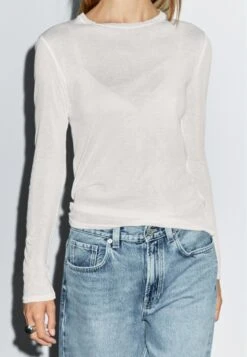 Massimo Dutti WITH NECKLINE - Long Sleeved Top - White