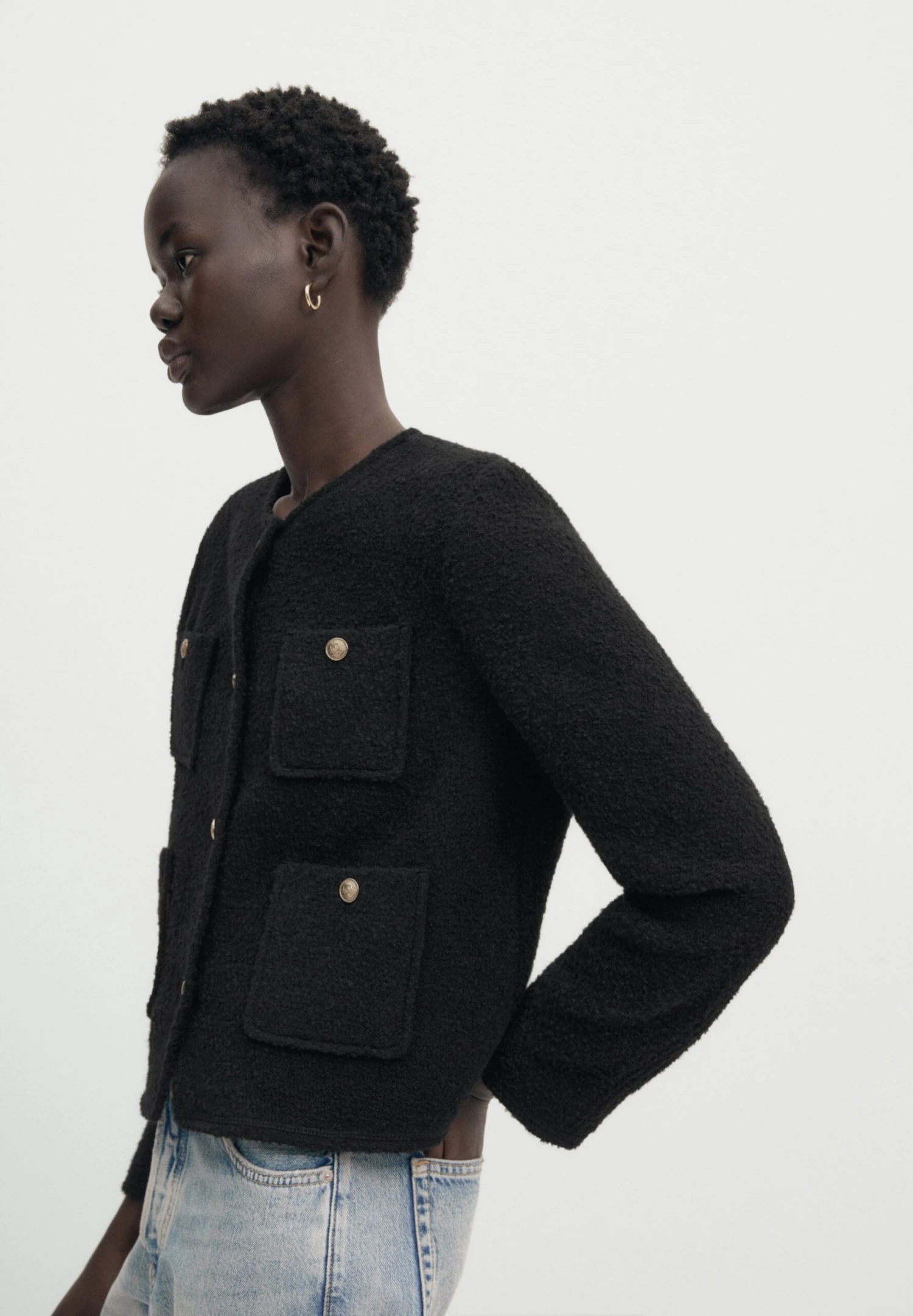 Massimo Dutti Textured Cropped With Four Pockets - Summer Jacket - Black 6 Massimo Dutti Textured Cropped With Four Pockets - Summer Jacket - Black - Image 4