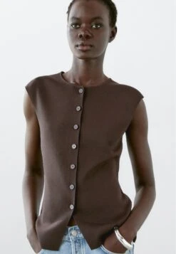 Massimo Dutti TAILORED FIT WITH BUTTONS - Waistcoat - Brown