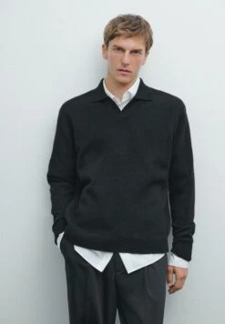 Massimo Dutti V-NECK LONG SLEEVE - Polo Shirt - Black -Massimo Dutti Shop da3407188a1e4238ae04c3e528fa63c9