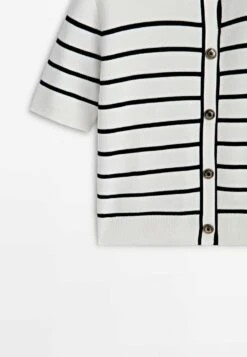 Massimo Dutti Striped Short Sleeve- Cardigan - White -Massimo Dutti Shop daeb1566e1a243b7b9b6d1ad122ff661