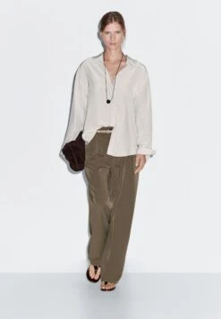 Massimo Dutti WIDE-LEG FLOWING WITH DARTS - Trousers - Mottled Brown