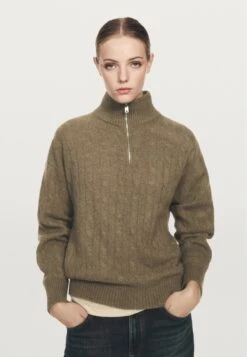 Massimo Dutti HIGH NECK WITH ZIP - Jumper - Mottled Green