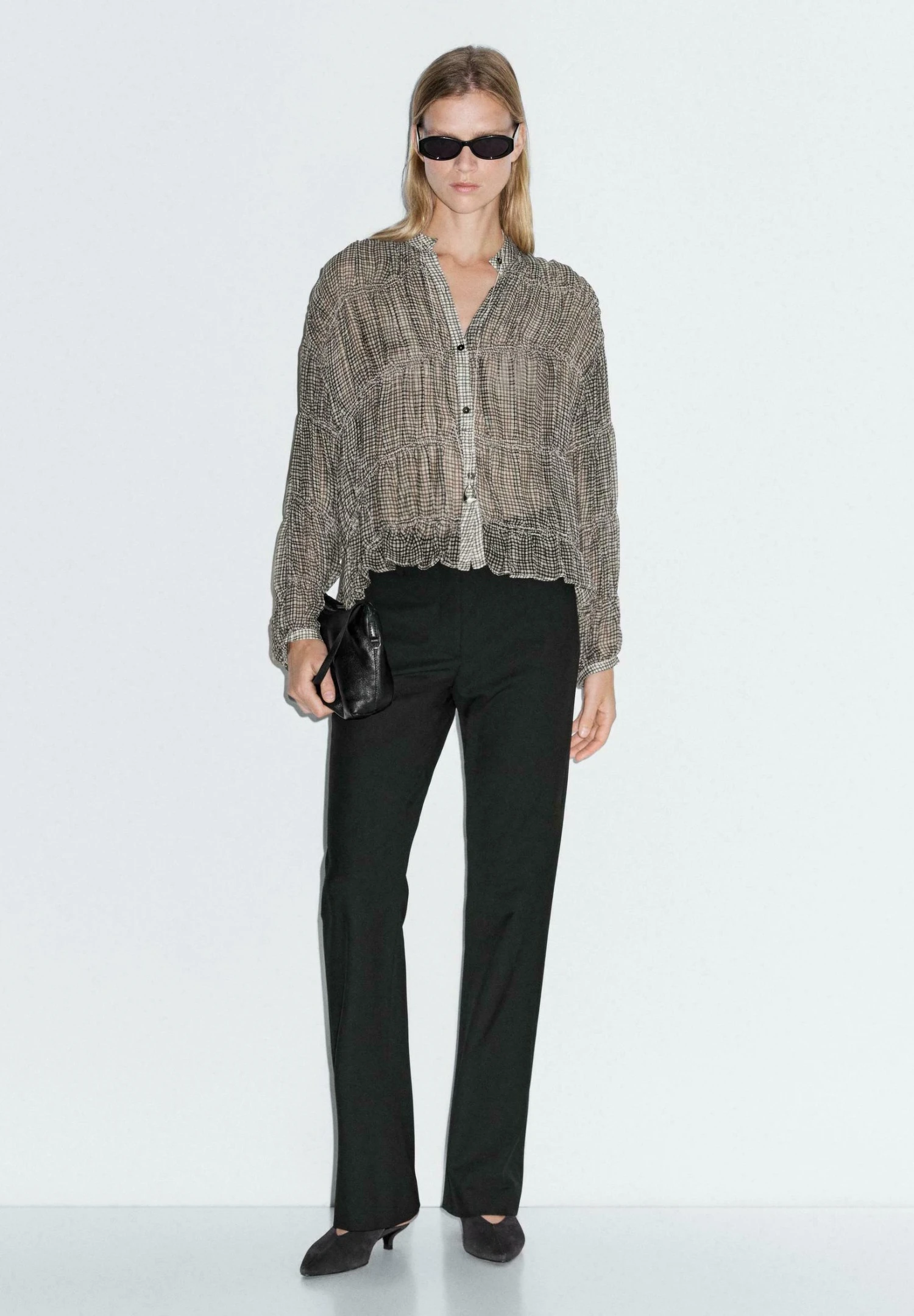 Massimo Dutti GATHERED GINGHAM GARMENT - Button-down Blouse - Black 4 Massimo Dutti GATHERED GINGHAM GARMENT - Button-down Blouse - Black - Image 2