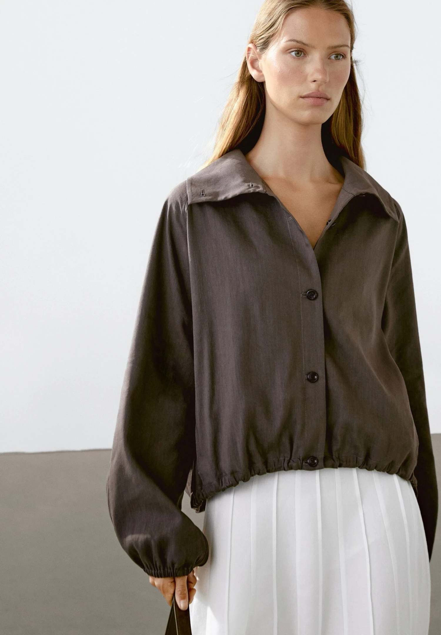 Massimo Dutti BOMBER NECK WITH RAGLAN SLEEVES - Bomber Jacket - Mottled Dark Brown 3 Massimo Dutti BOMBER NECK WITH RAGLAN SLEEVES - Bomber Jacket - Mottled Dark Brown