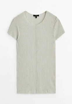 Massimo Dutti Shiny With Central Seam - Basic T-Shirt - Beige -Massimo Dutti Shop dc795edc51e94a9096df7a0675e5f238