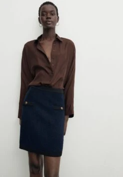 Massimo Dutti With Gold-Toned Buttons - A-Line Skirt - Blue Black Denim