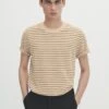 Massimo Dutti Short Sleeve With Irregular Stripes - Print T-Shirt - Beige