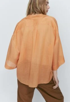 Massimo Dutti Short Sleeve - Button-Down Blouse - Orange -Massimo Dutti Shop dd14a085a57f46a5a8e5079b0679d617