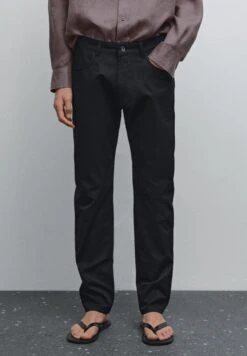 Massimo Dutti SLIM-FIT LIGHTWEIGHT TEXTURED WEAVE - Slim Fit Jeans - Dark Blue