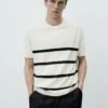 Massimo Dutti Stripe Textured - Print T-Shirt - Beige -Massimo Dutti Shop dd9234f6f1bd49e985cf1ecf3e5da0b6