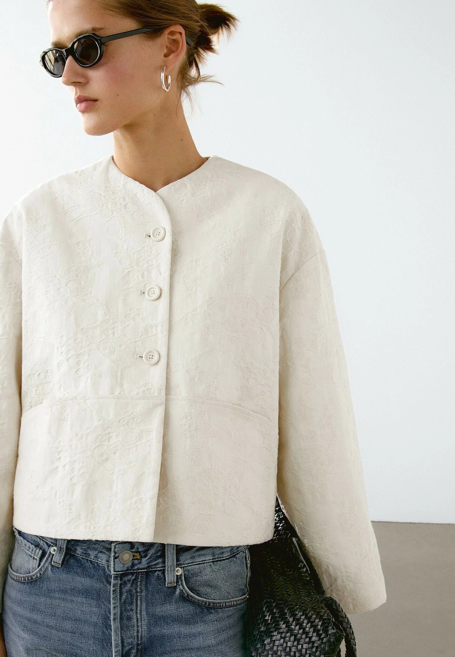 Massimo Dutti FLORAL FABRIC - Summer Jacket - Beige 7 Massimo Dutti FLORAL FABRIC - Summer Jacket - Beige - Image 5