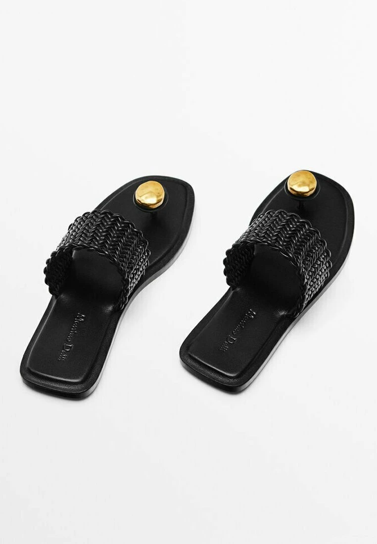 Massimo Dutti Braided With Rhinestone Toe Divider- Sandals - Black 5 Massimo Dutti Braided With Rhinestone Toe Divider- Sandals - Black - Image 3