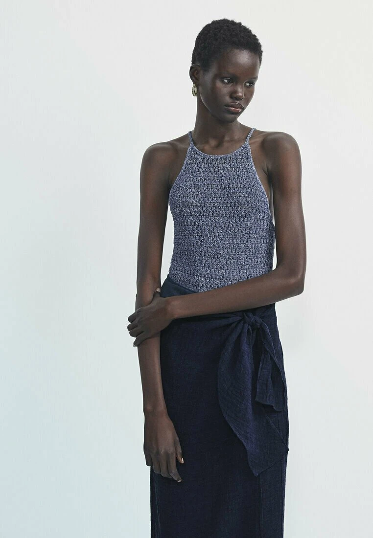 Massimo Dutti Waffle Midi - Wrap Skirt - Blue 5 Massimo Dutti Waffle Midi - Wrap Skirt - Blue - Image 3