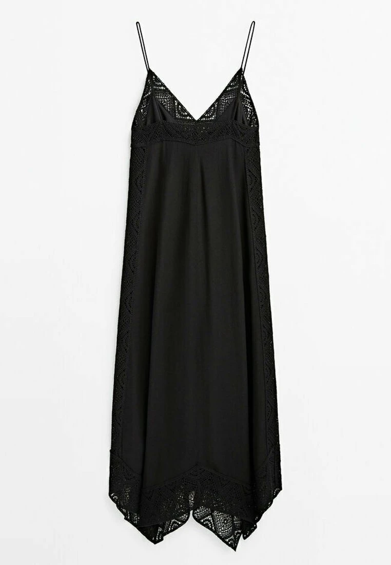 Massimo Dutti Slip With Crochet Detail - Maxi Dress - Black 9 Massimo Dutti Slip With Crochet Detail - Maxi Dress - Black - Image 7