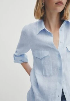 Massimo Dutti With Pockets- Button-Down Blouse - Light Blue -Massimo Dutti Shop df1209f58d554f20a74d0e96739f35b5