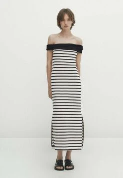 Massimo Dutti Striped With Contrast Boat Neck - Maxi Dress -Massimo Dutti Shop df2191501e614ee8bf61b222aac2ad1a