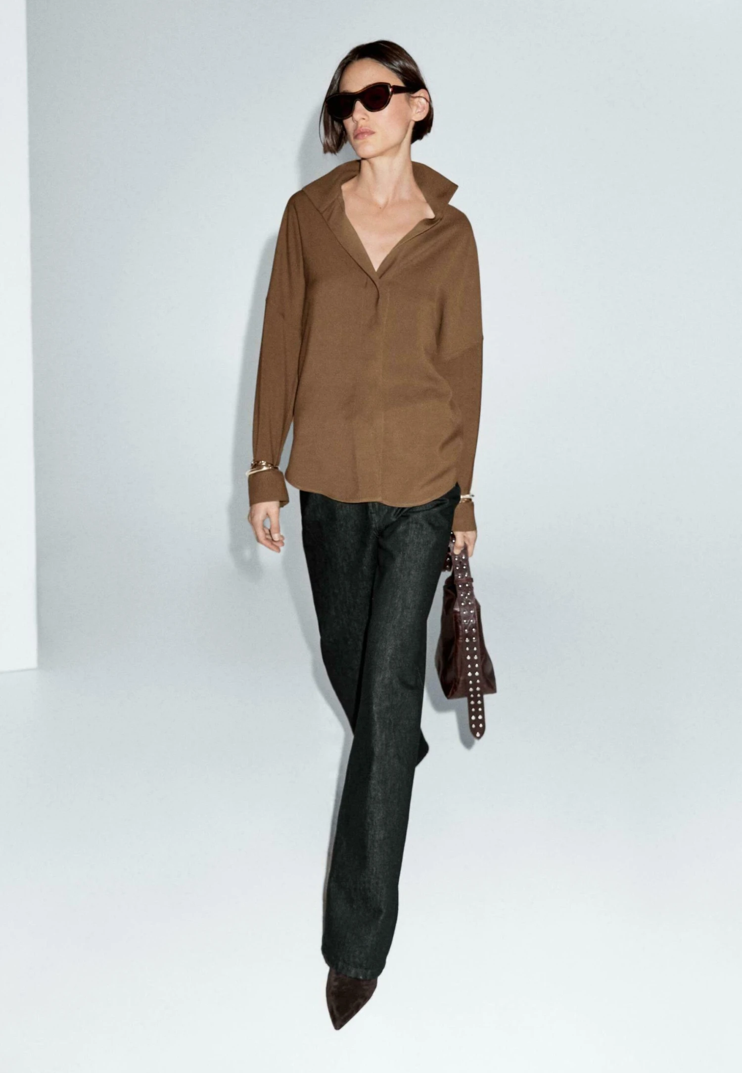 Massimo Dutti FLOWING BLEND - Button-down Blouse - Brown 6 Massimo Dutti FLOWING BLEND - Button-down Blouse - Brown - Image 4