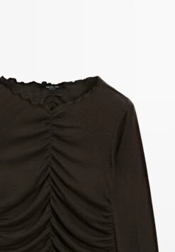 Massimo Dutti GATHERED LONG SLEEVE WITH V-NECK - Long Sleeved Top - Mottled Dark Brown -Massimo Dutti Shop dfd0bc4f4c4c408899c50e43d33cf15e