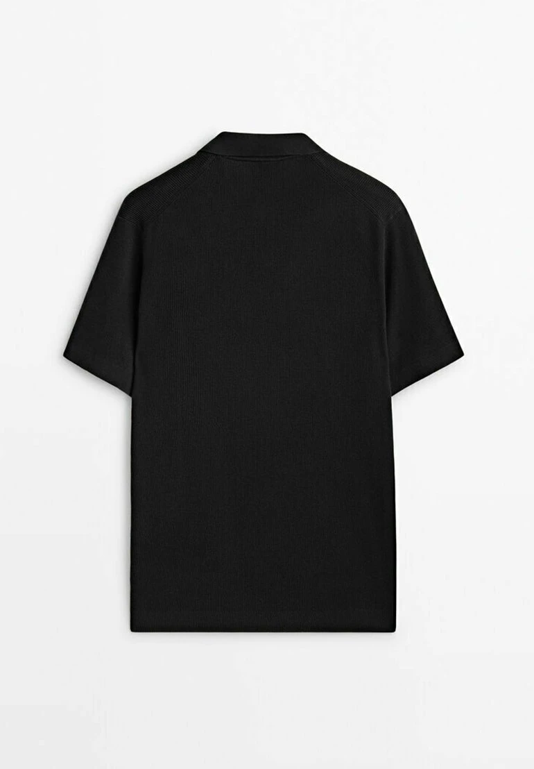 Massimo Dutti Vertical-Textured Micro - Polo Shirt - Black 4 Massimo Dutti Vertical-Textured Micro - Polo Shirt - Black - Image 2
