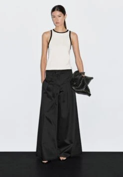 Massimo Dutti PALAZZO WITH TIE - Trousers - Black