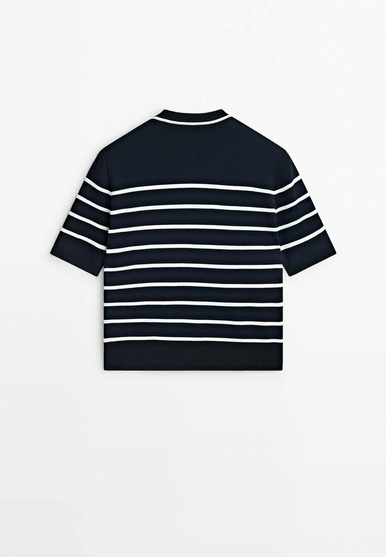 Massimo Dutti Striped Short Sleeve- Cardigan - Dark Blue 8 Massimo Dutti Striped Short Sleeve- Cardigan - Dark Blue - Image 6